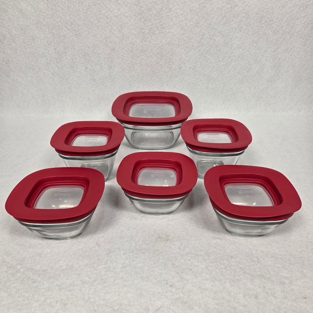 Rubbermaid Glass Food Storage Containers Set 6pc Red Easy Find Lids Mixed Sizes